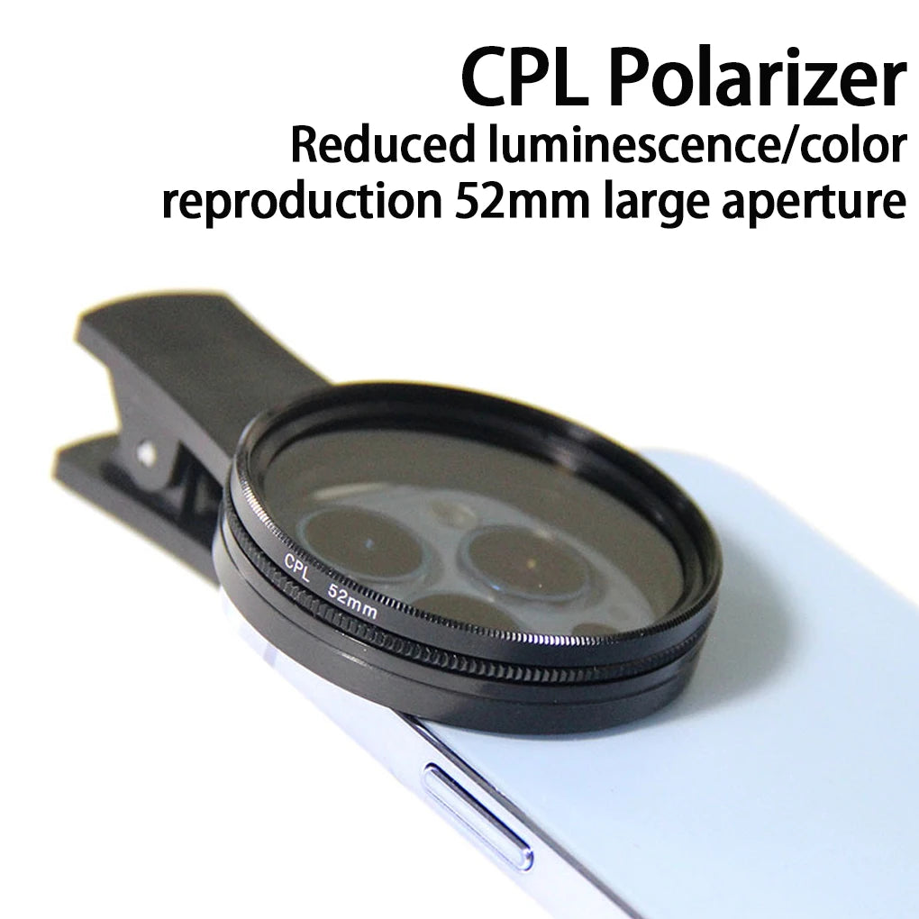 Clip-On CPL Circular Polarizer Filter 52mm Phone Camera Lens Clip Filter for Universal Phone & 52mm Camera Lens Compatible