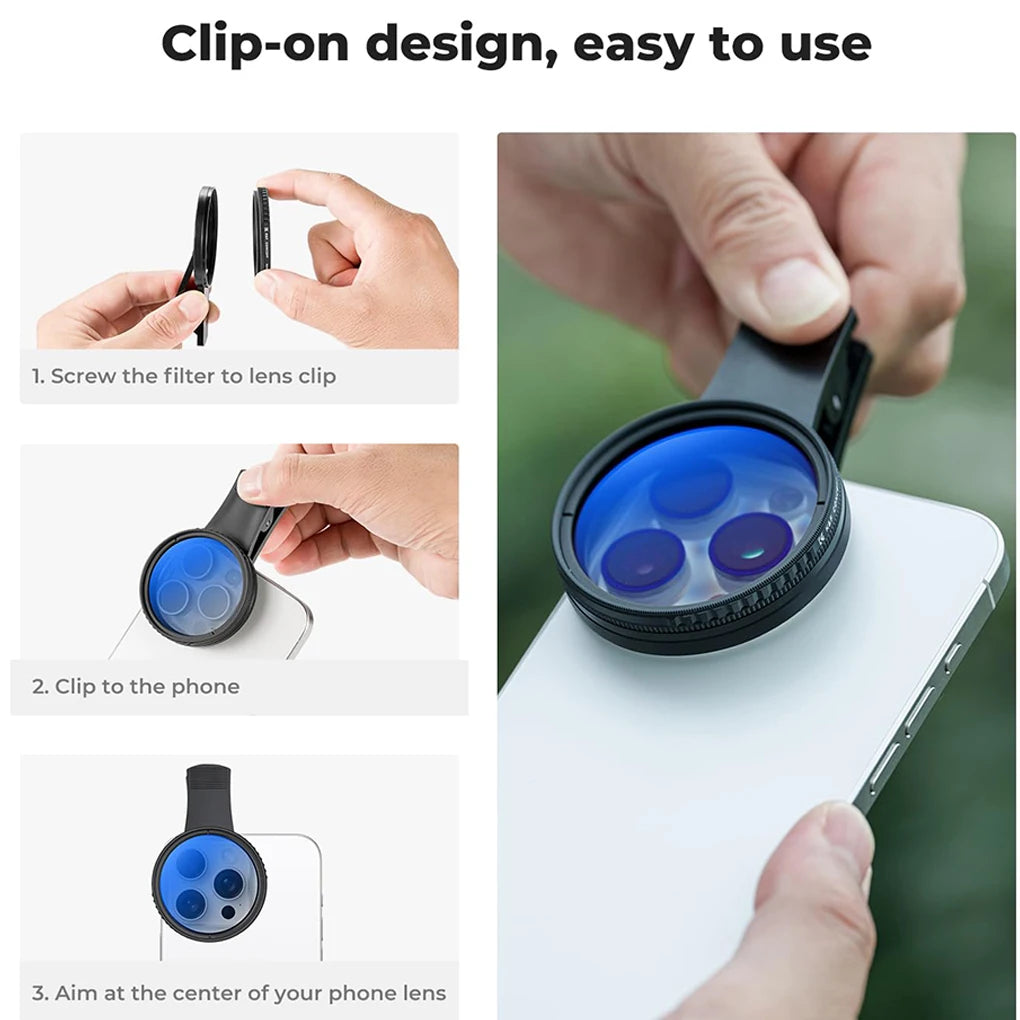 Clip-On CPL Circular Polarizer Filter 52mm Phone Camera Lens Clip Filter for Universal Phone & 52mm Camera Lens Compatible